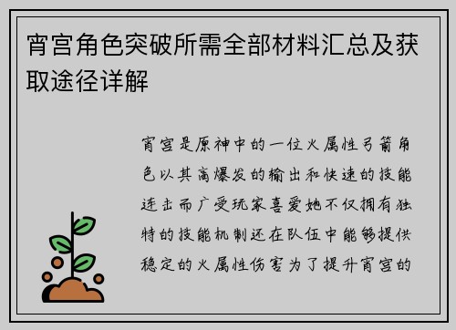 宵宫角色突破所需全部材料汇总及获取途径详解 宵宫角色突破所需全部材料汇总及获取途径详解